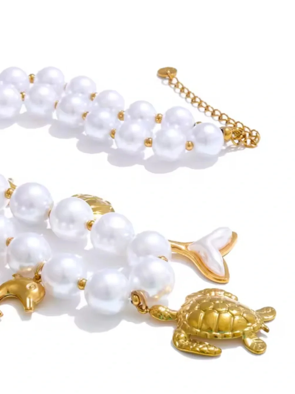 Gold Turtle Pearl Sea Life Charm Necklace